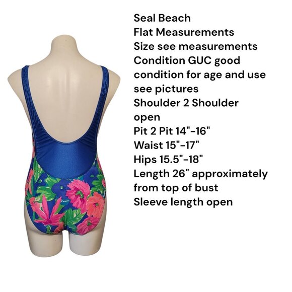 Vintage Seal Beach Unique Design Swimsuit Fits Medium Blue Tropical One Piece - Picture 2 of 7